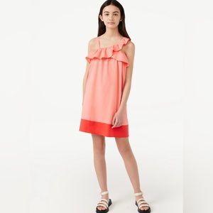 Free Assembly Girls XXL Babydoll Dress Asymmetric Neckline Salmon Pink NWT